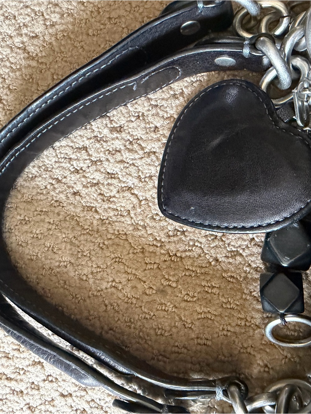 Juicy Couture Black Leather Shoulder Bag with Heart Charm - Picture 7 of 13